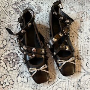 Free People Black Sandals with Silver Details